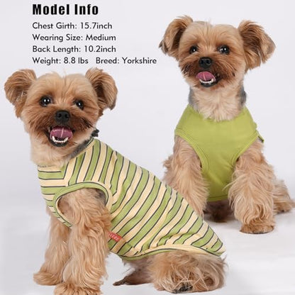 KYEESE 2Pack Dog Shirt, Soft Striped Dogs T Shirts, Lightweight Doggie Tank Top Cat Clothes, Sleeveless Dog Shirt for Small Dogs, Stretchy Pet Vest, Green, Small - color: 05# 2Pack (Green+Striped), size: Small (4-7lbs)