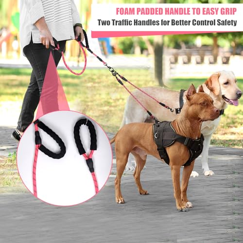 Dual Dog Leash,Three Way Small Dogs, and Medium Dogs,Exceptional 360° Anti-Tangle & No Pull Double Leash - Double Handle & Reflective Double Dog Leash for Safety & Convenience (Pink, 3 Way) - color: Pink, size: 3 Way