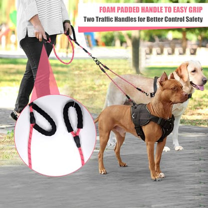 Dual Dog Leash, 360° Anti-Tangle, No Pull, Double Handle & Reflective Double Dog Leash – Perfect for Small/Medium Dogs - color: Pink, size: 4 Way