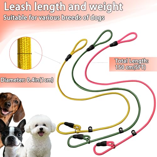 FOVRLZSE 3-Pack Adjustable No-Pull Dog Slip Leads 3 Colors (Yellow/Pink/Green) - Dogs' Fave Hues, Easy On/Off, No Collar Needed, Ideal for Training & Walking - color: Yellow, pink, green