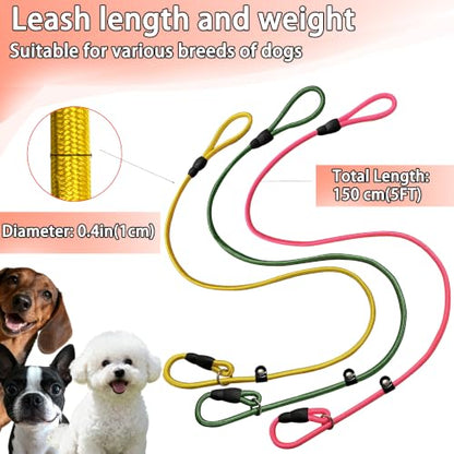FOVRLZSE 3-Pack Adjustable No-Pull Dog Slip Leads 3 Colors (Yellow/Pink/Green) - Dogs' Fave Hues, Easy On/Off, No Collar Needed, Ideal for Training & Walking - color: Yellow, pink, green