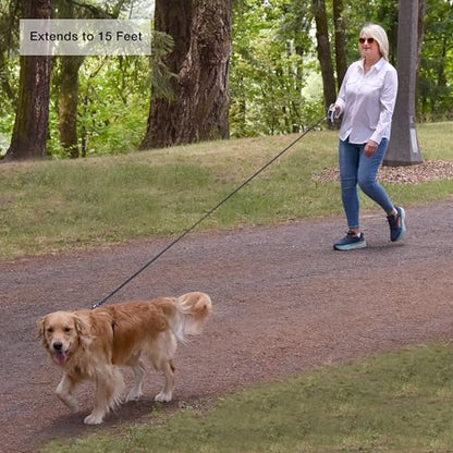 Hounds & Pups Retractable Dog Leash, 15 ft Length, LED Light for Night Walks (Blue) - color: blue