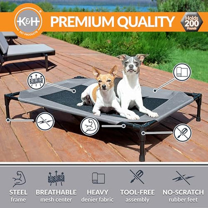 K&H Outdoor Elevated Dog Bed - Cooling Raised Dog Bed for Small & Medium Pets, Breathable Mesh Center Hammock Design, Indoor/Outdoor Washable Cover, Portable Metal Frame, Gray, Medium 32x25in