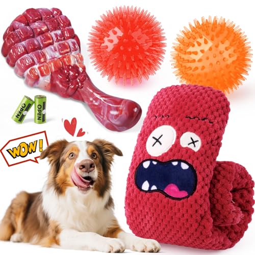 KIPRITII Long-Lasting Heavy Dog Chew Toys for Aggressive Chewers – 6 Pack Tough Dog Toys Include Indestructible Chew Bone, Interactive Tug Toys & Squeaky Balls, Ideal for Medium & Large Breeds Dogs