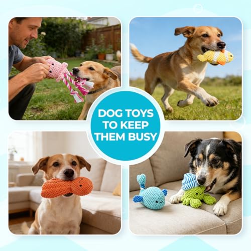 Prime Pets 5 Pack Squeaky Dog Toys, Plush Crinkle Dog Toys for Small Medium Dogs, Stuffed Tough Puppy Chew Toy to Keep Them Busy, Interactive Pet Toy