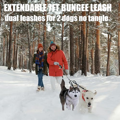 Double Dog Leash - Hands Free Dog Leash Crossbody & Waist for Dog Walking - Tangle-Free Bungee & Padded Handles for Medium & Large Dogs, Black