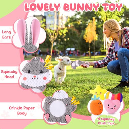 Zeaxuie 23 Pack Pink Puppy Toys for Teething, Small Dog Toys with Cute Puppy Chew Toys, Squeaky Dog Toys, Treat Ball and Interactive Rope Toys - color: 23 Pack (Cute-Bunny)