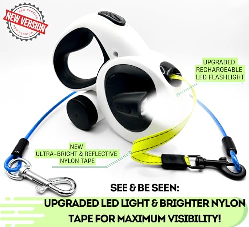 Snuggle Paws Retractable Dog Leash 16ft – Heavy Duty All-in-One Dog Leash with LED Flashlight, Poop Bag Holder, Chew Proof Steel Cable & Reflective Tape – Size M - size: M | 16.4 ft | 66 lbs
