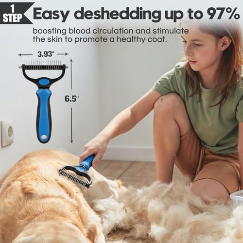 Bonteck Dog Slicker Brush for Dogs Grooming Kit 5PCS | Large Dog Brush for Goldendoodles Poodles Doodles | Long Pin Haired Brush | Poodle Brushes and Comb (Blue) - color: Blue