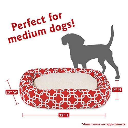 Majestic Pet 32 Inch Links Sherpa Calming Dog Bed Washable – Cozy Soft Round Dog Bed with Spine for Head Support - Fluffy Donut Dog Bed 32x23x7 (inch) – Round Pet Bed Medium - RED - color: Red, style: 32 in.