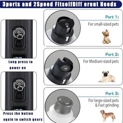 Quiet Dog Nail Grinder, Safe & Stress-Free for Sensitive Dogs Cats of All Breeds & Sizes, 3 Grinding Bits, 2-Speed, Pet Nail Trimmers, Rechargeable Painless Grooming Kit