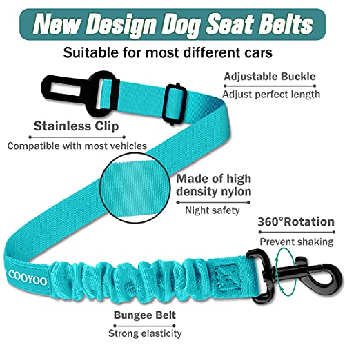 COOYOO Dog Seat Belt,Retractable Dog Car Harness Seat Belt for Car Adjustable Nylon Pet Safety Seat Belts Heavy Duty & Elastic Bungee Buffer - color: 03-Teal