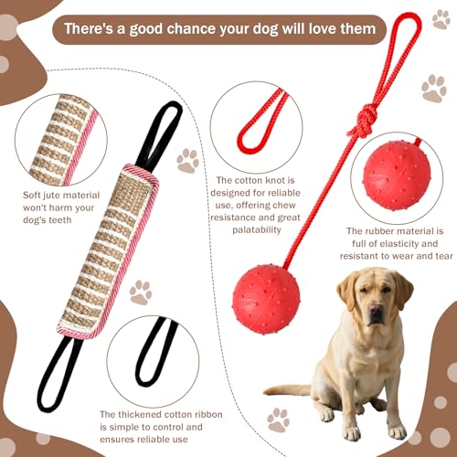 5 Pcs Dog Training Set Interactive Professional Equipment with 2 Training Sticks Dog Sleeve Pillow Tug Toy and Rubber Ball for K9 Puppy Fetch Biting (Red)