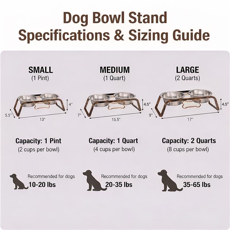 Loving Pets Elevated Dog Bowls – Raised Stainless Steel Dog Bowls with Steel Stand – Non-Skid, No Spill Feeder for Small, Medium & Large Dogs – Easy to Clean, Durable Raised Dog Feeding Station - color: Aged Copper, size: 2 Quarts