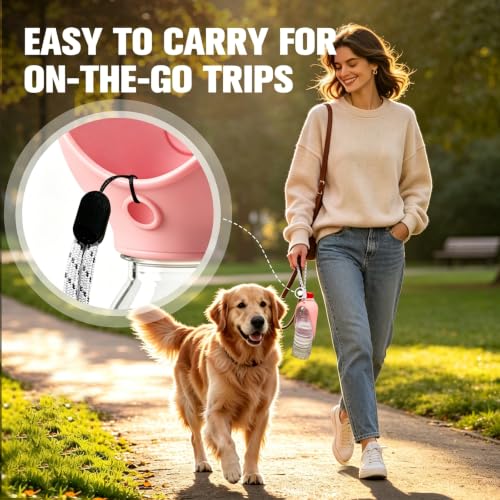 Portable Dog Water Bottle Attachment, Slip-On Pet Water Bowl for Walks | Silicone Dog Drink Dispenser, Fits Standard Water Bottles,Ideal For Daily Hiking & Travel, Quick Rinse & Easy Setup - color: Pink