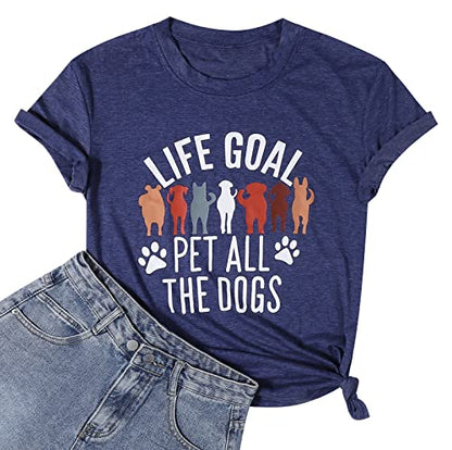 Dog Mom T-Shirt for Women - Pet Lover Shirt With Funny Saying Letter Print - All The Dogs Dog Mama Tee Top - color: Dark-blue, size: Small