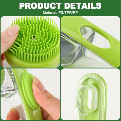 Pet Bath Brush, 2 in 1 Dog Bath Brush with Built-in Shampoo Dispenser, Pet Wash Brush with Double Head Toothbrush, Grooming Massage Brush for Dogs & Cats - color: Green