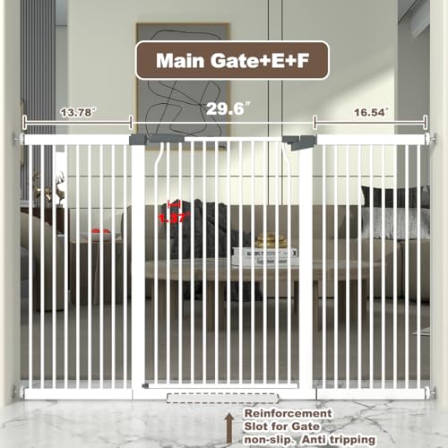 41" Extra Tall Cat Gate for Doorway, 60.3-62.9'' Metal Pet Baby Safe Gate, Extra Wide Pressure Mounted Child Door with Expansion Kit, No Drilling Baby Gate Indoor, No Climb Proof Gate, White - size: 60.3-62.9''W