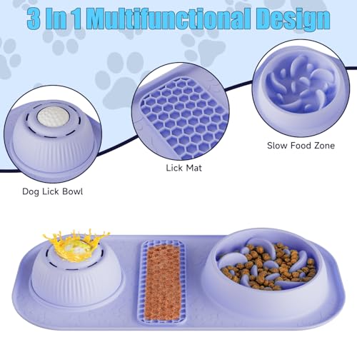 Dog Lick Bowl with Rolling Ball, 3 in 1 Slow Feeder Dog Bowls, Bone Broth Dog Licking Bowl with Lick Mat & Interactive Rolling Ball, Non-Slip Dog Enrichment Toy for Small Medium Large Breed