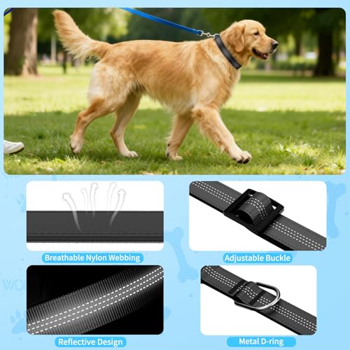 Reflective Dog Collar with Buckle, Heavy Duty Dog Collars with Soft Padded, Adjustable, Ultra-Durable, Pet Collar for Small Medium and Large Dogs (Black, L) - color: Black, size: L (18-26'')