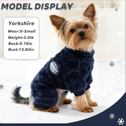 Fleece Dog Pajamas Winter Warm Dog Sweater for Small Dogs Thermal Soft Puppy Pjs Coat Stretchy Jumpsuit Doggie Pet Clothes Outfits Cat Apparel (Navy Blue, X-Small) - color: Navy Blue, size: X-Small