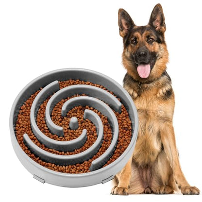 JASGOOD Slow Feeder Dog Bowl - Anti-Gulping, Prevents Bloat & Choking, Healthy Design for Large & Medium Dogs - color: E-Light Grey