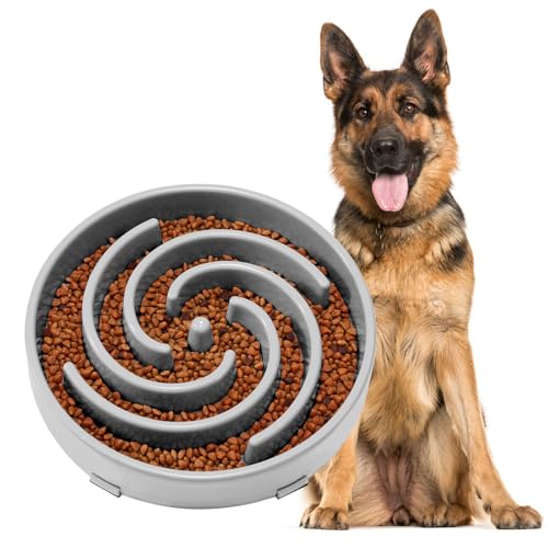 JASGOOD Slow Feeder Dog Bowl - Anti-Gulping, Prevents Bloat & Choking, Healthy Design for Large & Medium Dogs - color: E-Light Grey