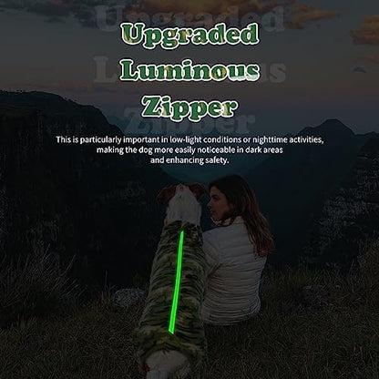 ROZKITCH Camouflage Dog Winter Coat Soft Fleece Pullover Pajamas, Pet Windproof Warm Cold Weather Jacket Vest with Luminous Zipper, Jumpsuit Apparel Outfit Clothes for Small Medium Large Dog Camo M - color: Camo Green, size: M