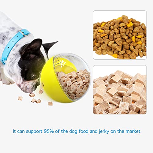 Dog Treat Ball, Dog Food Puzzle Slow Feeder Interactive Squeaky Mental Stimulation Toys, Cat Treat Dispenser Puzzle Toys Active Rolling Balls for Medium/Large Dog Breeds - color: Yellow