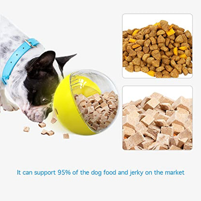 Dog Treat Ball, Dog Food Puzzle Slow Feeder Interactive Squeaky Mental Stimulation Toys, Cat Treat Dispenser Puzzle Toys Active Rolling Balls for Medium/Large Dog Breeds - color: Yellow