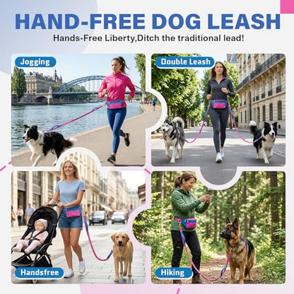 Hands-Free Dog Leash: Versatile Color-Block Bungee for Large & Multi-Dog Walking, Modular Tech-Pouch, Sponge-Padded Waist Belt for Running, Hiking & Urban Strolls (White) - color: White