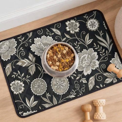 Large Blooms Washable Pee Pads for Dogs, Charcoal Linocut Texture Reusable Puppy Pad Waterproof & Non-Slip, Multi-Use Potty Training Mat for Crates, Indoor, Outdoor and Car Travel 36"x24" - size: 36"x24"
