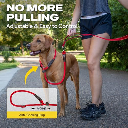 Fida 2-in-1 Slip Leads for Dogs with Double Handles, Tangle Free Leash for Large Dogs That Pull, Heavy Duty No Pull Training Leash Reflective Soft Padded for Large & Medium Breed(6ft,Red) - color: Red