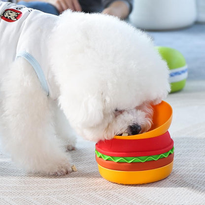 Multiple Use Pet Feeding Set, Cute Hamburger-Shaped, 5 Stackable Bowls for Small Dogs and Cats, Anti-Choking Slow Food Feeder, Raised Bowls, Travel Cat Bowls