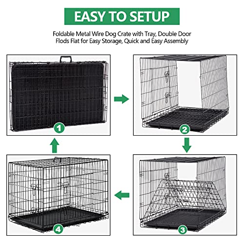 24'' Foldable Metal Wire Dog Crate Double Door, Folding Portable Dog Cage Double Lock, Collapsible Small Dog Crate w/Leak-Proof Pan/Divider/Handle, Puppy Crate Dog Kennel for Small Dogs Indoor