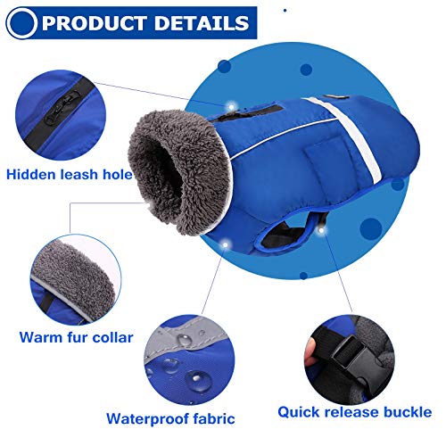 QBLEEV Warm Dog Coat - Reflective & Waterproof Winter Jacket, Turtleneck Pet Clothes with Thick Fleece Lining for Small to Large Dogs - color: Blue, size: Medium