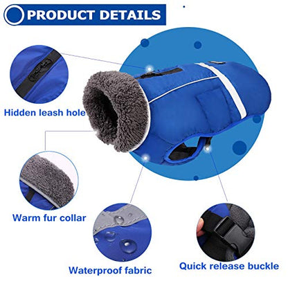 QBLEEV Warm Dog Coat - Reflective & Waterproof Winter Jacket, Turtleneck Pet Clothes with Thick Fleece Lining for Small to Large Dogs - color: Blue, size: Medium