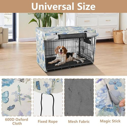 Blue Hydrangeas Dog Crate Cover, Waterproof Windproof Pet Cage Cover, Polyester Sunshade Kennel Cover with Breathable Mesh Fit for 35 in Wire Cage - size: S - 35”L x 22”W x 22”H