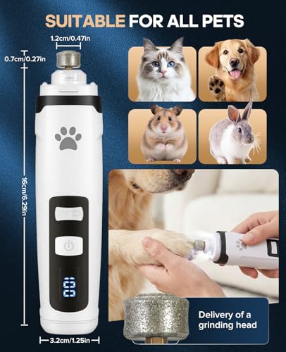 Dog Nail Grinder with 2 LED Lights, Upgraded 2-Speed Rechargeable Pet Nail Trimmer Quiet for Paw Grooming, Powerful Painless Nail Clipper Kit for Small, Medium, Large Dogs & Cats - color: White