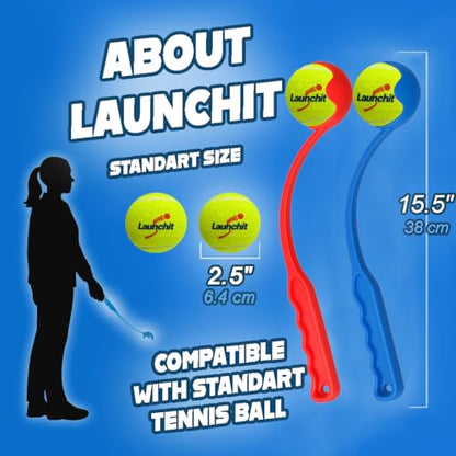 2-Pack Dog Ball Thrower Launcher, Tennis Ball Launcher, for Small Large Dogs Compact Design 13.8" Stick with Medium 2.5" (Blue & Red) - color: Blue_and_Red