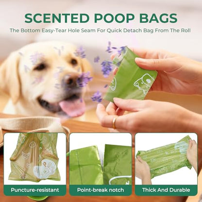 Dyforce Dog Poop Bags Rolls with Dispenser, 600 Count Value Pack Extra Thick Strong Leak Proof Poop Bags for Dogs Doggy with Holder, Scented Pet Waste Cat Litter Bags 9x13" Bulk, Green - color: Green