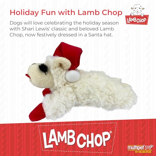 Multipet Lamb Chop Dog Plush Toy w/ Santa Hat - Squeaky Toy for All Dogs - Extra Soft Plush - Stuffed Animal for Cuddling & Playing (6”, Cream) - size: 6", style: Santa Hat