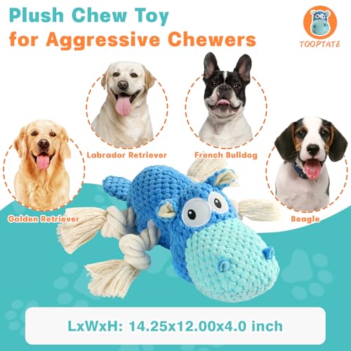 TOOPTATE Squeaky Dog Toys - Plush Stuffed Animal Dog Toys for Large, Medium, Small Dogs to Keep Them Busy (Blue, Large) - color: Blue, size: Large