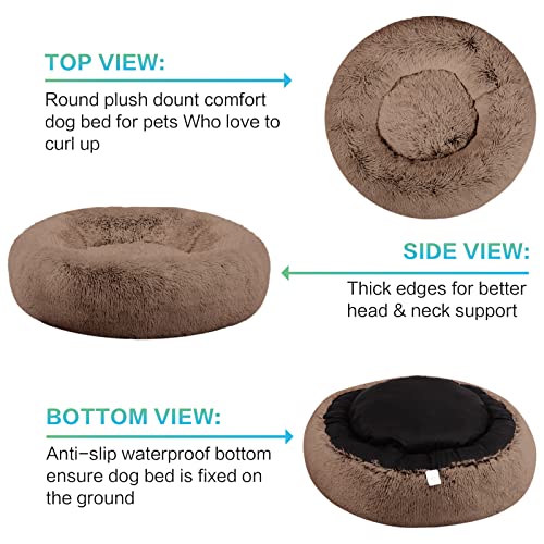 SAVFOX 45 inches Calming Donut Dog Bed - 3X Durable Plush Faux Fur, Machine Washable & Non-Slip, Fits up to 150 lbs, Brown - color: Brown, size: X-Large | 45"x45"