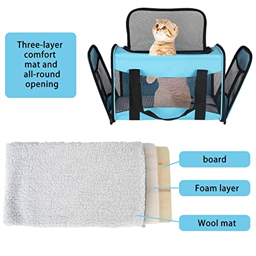 Cat Carrying Case - Pet Carrier Airline Approved, Protable and Breathable Pet Travel Carrier Removable Fleece Pad, Collapsible Cat Carrier Dog Carrier for Medium Cats Small Cats Dogs(Medium, Blue) - color: blue, size: 17.0"L x 11.0"W x 11.0"H