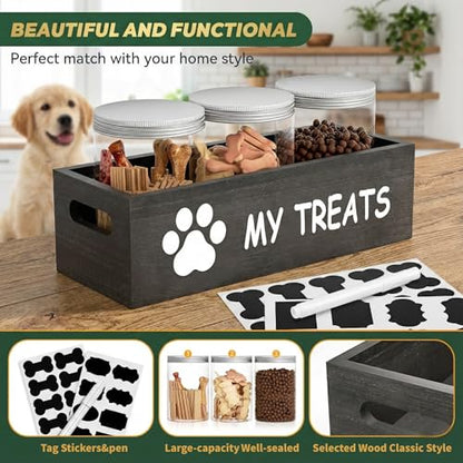 qeerable Dog Treat Container Airtight Storage Jars Set of 3 - Clear Plastic Pet Treat Canister with Lids - Dog Food Container for Countertop Organization (grey) - color: Grey