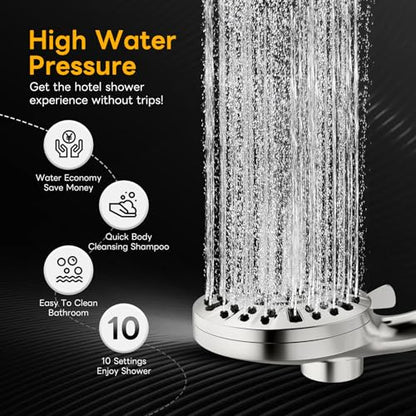 Magnetic Handheld Shower Brushed Nickel,High-Pressure 10-Mode Shower Head with Magnetic Guidance Docking System,Stainless Steel Hose - color: Brushed Nickel