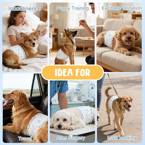 Dog Diapers Male 80 Count Belly Bands for Male Dogs M, Male Dog Diapers Disposable with Wetness Indicator Adjustable Male Dog Wraps Super Absorbent Leak-Proof for Incontinence Marking - Blue - size: M