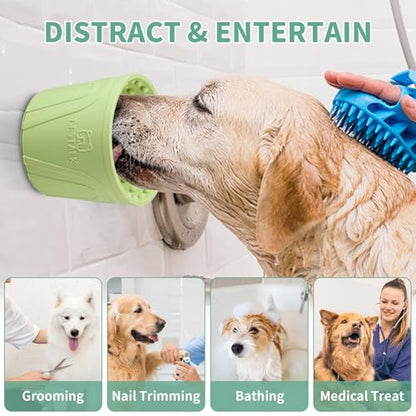 Dog Lick Bowl, Bestalk Anxiety Relief Slow Feeder Dog Lick Mat Treat Dispenser, Non-Slip Dog Licking Bowl Dog Enrichment Toys for Small Medium and Large Breed Dogs, BPA Free Silicone(Green,M-L) - color: Green, size: M-L