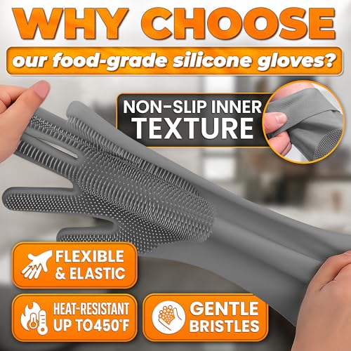 Cat and Dog Shampoo Gloves with 3000 Soft Bristles – 2-in-1 Dog Bath Gloves 11.6", Durable Silicone, Saves Shampoo | Massage, Grooming & Clean Wet or Dry – Made for Every Breed and Coat Style (Grey) - color: Grey